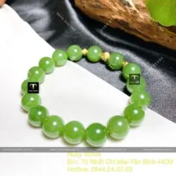 Vòng Ngọc bích Canada xanh lá 10 ly, bi vàng 18k - Ảnh 2