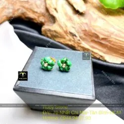 Khuyên tai hoa mai ngọc Cẩm Thạch sơn thuỷ, vàng 18k - Ảnh 6