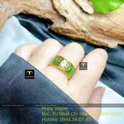 Nhẫn ngọc bích Canada xanh VIP bọc kim tiền kép, vàng 18k