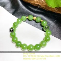 Vòng Ngọc bích Canada xanh lá 10 ly, bi vàng 18k - Ảnh 3