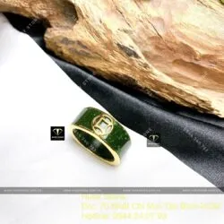 Nhẫn ngọc bích Canada xanh lý đậm, kim tiền đơn vàng 18k - Hình ảnh 3
