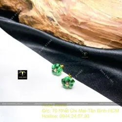 Khuyên tai hoa mai ngọc Cẩm Thạch sơn thuỷ, vàng 18k - Ảnh 7