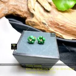 Khuyên tai hoa mai ngọc Cẩm Thạch sơn thuỷ, vàng 18k - Ảnh 5
