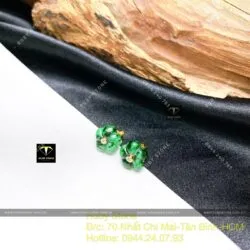 Khuyên tai hoa mai ngọc Cẩm Thạch sơn thuỷ, vàng 18k - Ảnh 4