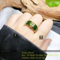 Nhẫn ngọc bích Canada xanh lý đậm, kim tiền đơn vàng 18k - Hình ảnh 5