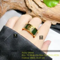 Nhẫn ngọc bích Canada chữ "Phúc", vàng 18k