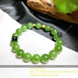 Vòng Ngọc bích Canada xanh lá 10 ly, bi vàng 18k - Ảnh 5