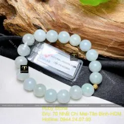 Vòng chuỗi ngọc cẩm thạch xanh lơ 9,5 ly mix bi vàng 18k