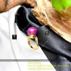 Nhẫn trái châu mài giác Ruby Nam Phi, vàng 18k - Ảnh 7