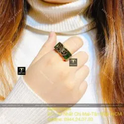 Nhẫn nam Ngọc bích Canada kim tiền kép, vàng 18k - Ảnh 2