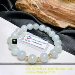 Vòng chuỗi ngọc cẩm thạch phớt xanh 9,5 ly mix bi vàng 18k