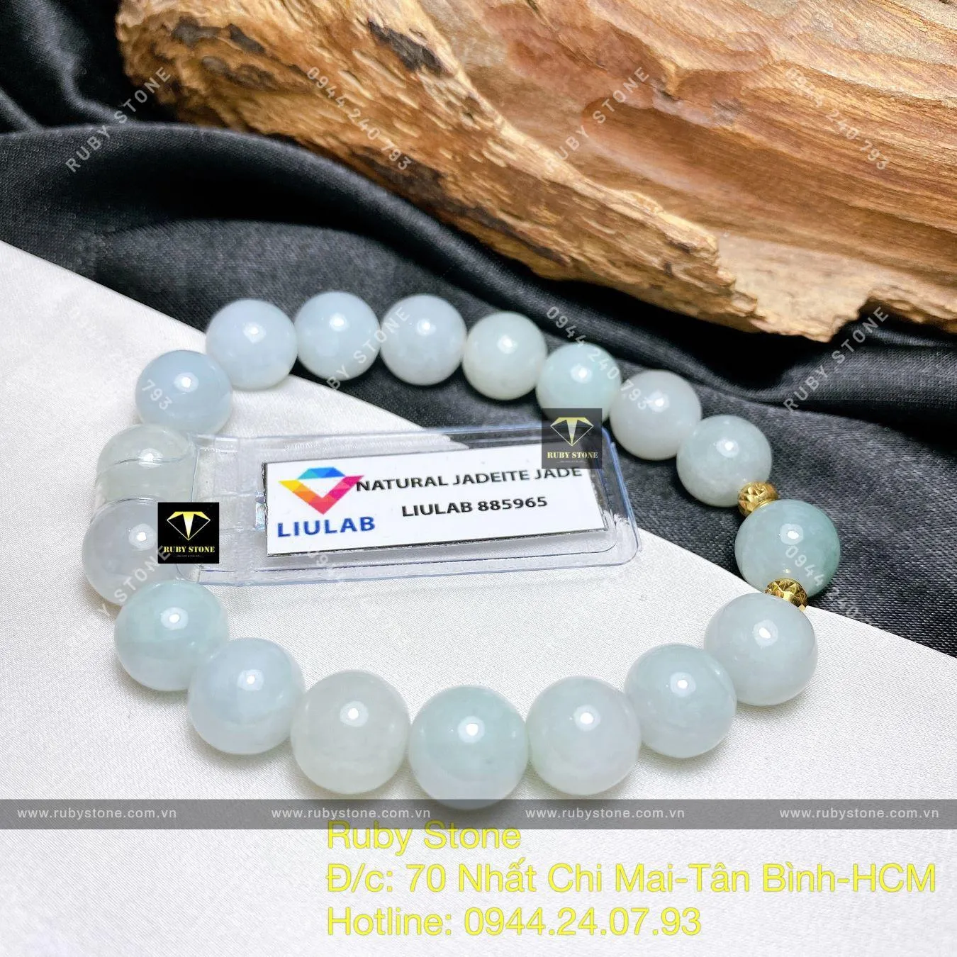 Vòng chuỗi ngọc cẩm thạch 9,5 ly mix bi vàng 18k Vòng chuỗi ngọc cẩm thạch 9,5 ly mix bi vàng 18k - Ảnh 3