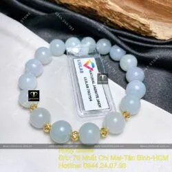 Vòng chuỗi ngọc cẩm thạch phớt xanh 9,5 ly mix bi vàng 18k Vòng chuỗi ngọc cẩm thạch phớt xanh 9,5 ly mix bi vàng 18k