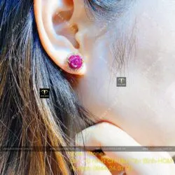 Khuyên tai hoa mẫu đơn Ruby Nam Phi, vàng 18k - Hình ảnh 6