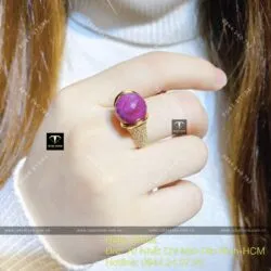 Nhẫn trái châu Ruby Nam Phi mài giác, vàng 18k - Hình ảnh 7