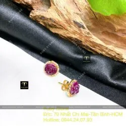 Khuyên tai hoa mẫu đơn Ruby Nam Phi, vàng 18k - Hình ảnh 2