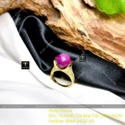 Nhẫn trái châu Ruby Nam Phi mài giác, vàng 18k - Hình ảnh 8