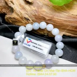 Vòng ngọc cẩm thạch phớt tím lam 9,5 ly mix bi vàng 18k