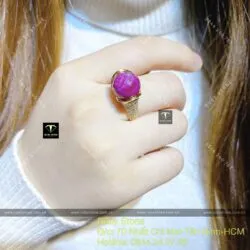 Nhẫn trái châu Ruby Nam Phi mài giác, vàng 18k - Hình ảnh 5