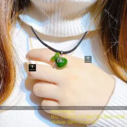 Mặt dây chuyền túi tiền ngọc bích, vàng trắng 14k (585)