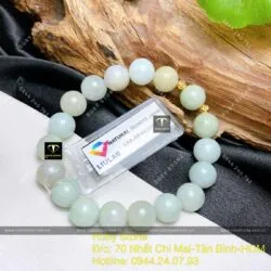 Vòng ngọc cẩm thạch 9,5 ly mix bi vàng 18k