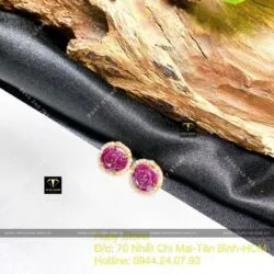 Khuyên tai hoa mẫu đơn Ruby Nam Phi, vàng 18k - Hình ảnh 3