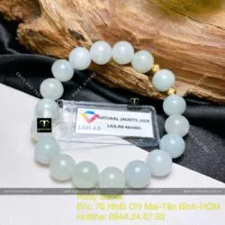 Vòng chuỗi tay ngọc cẩm thạch xanh phớt 9,5 ly mix bi vàng 18k