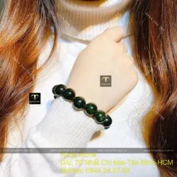 Vòng chuỗi ngọc Cẩm Thạch Sơn Thuỷ xanh đen 14ly