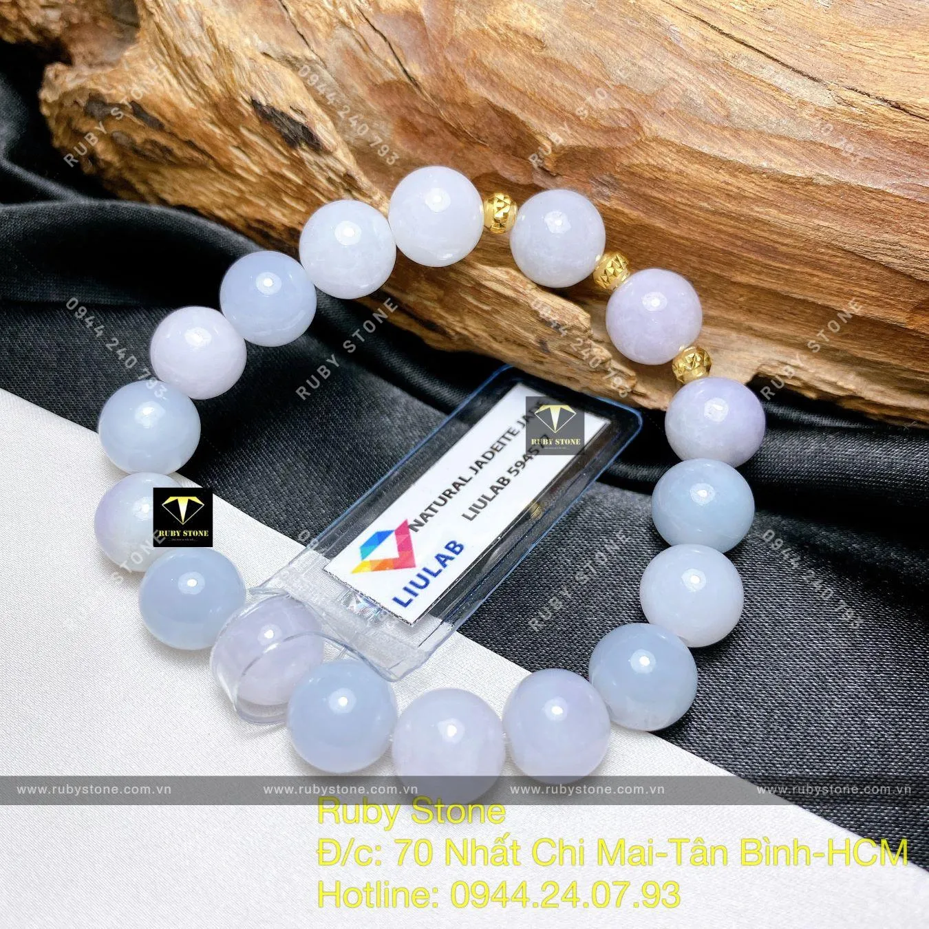 Vòng chuỗi ngọc cẩm thạch phớt tím môn 9,5 ly mix bi vàng 18k Vòng chuỗi ngọc cẩm thạch phớt tím môn 9,5 ly mix bi vàng 18k - Ảnh 2