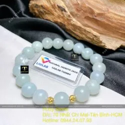 Chuỗi ngọc cẩm thạch phớt xanh 9,5 ly mix bi vàng 18k