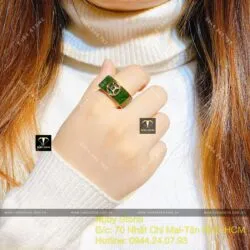 Nhẫn Ngọc bích kim tiền đơn, vàng 18k - Hình ảnh 2