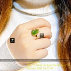Nhẫn Tỳ hưu Ngọc bích xanh lá, vàng 18k - Ảnh 2