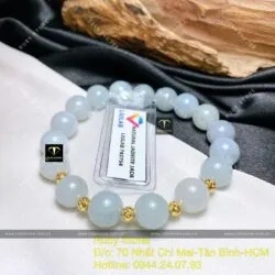 Vòng chuỗi ngọc cẩm thạch phớt xanh 9,5 ly mix bi vàng 18k Vòng chuỗi ngọc cẩm thạch phớt xanh 9,5 ly mix bi vàng 18k