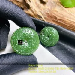Đồng điếu Ngọc bích chạm khắc hoa văn 1 mặt, KT 30mm - Hình ảnh 3