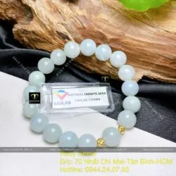 Chuỗi ngọc cẩm thạch phớt xanh 9,5 ly mix bi vàng 18k