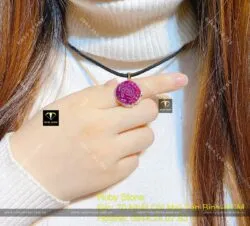 Mặt dây chuyền hoa mẫu đơn Ruby Nam Phi, vàng 18k - Ảnh 3