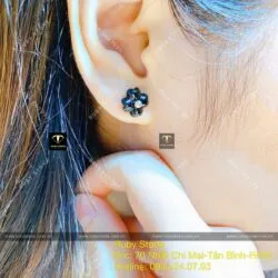 Khuyên tai cỏ bốn cánh ngọc Phỉ Thúy Mực Dục, vàng 18k - Hình ảnh 4
