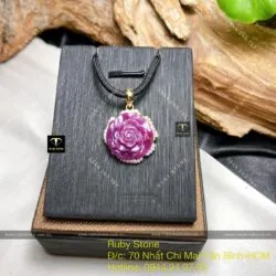 Mặt dây chuyền hoa mẫu đơn Ruby Nam Phi, vàng 18k - Ảnh 5