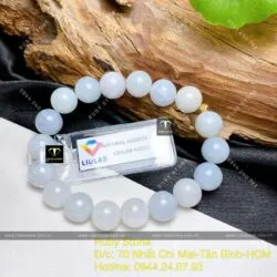 Vòng chuỗi ngọc cẩm thạch phớt tím lam 9,5 ly mix bi vàng 18k