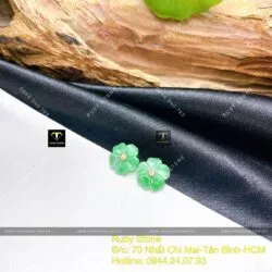 Khuyên tai Hoa mai ngọc Cẩm Thạch đậu lý táo, vàng 18k - Hình ảnh 2