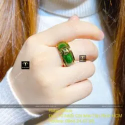 Nhẫn ngọc bích 8 ly kim tiền đơn, vàng 18k - Ảnh 3