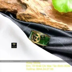 Nhẫn Ngọc bích kim tiền đơn, vàng 18k - Hình ảnh 6