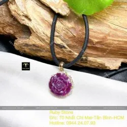 Mặt dây chuyền hoa mẫu đơn Ruby Nam Phi, vàng 18k - Ảnh 6
