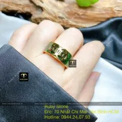 Nhẫn nam Ngọc bích Canada kim tiền kép, vàng 18k - Ảnh 4