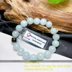 Chuỗi tay ngọc cẩm thạch xanh lơ 9,5 ly mix bi vàng 18k