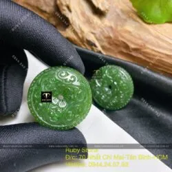 Đồng điếu Ngọc bích chạm khắc hoa văn 1 mặt, KT 30mm - Hình ảnh 4
