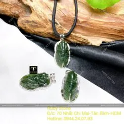 Mặt dây chuyền Ve sầu (Ngọc thiền) ngọc bích Canada xanh đậm, bạc 925 - Hình ảnh 4