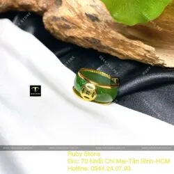 Nhẫn ngọc bích 8 ly kim tiền đơn, vàng 18k - Ảnh 4