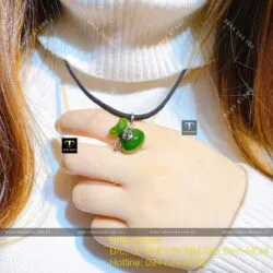 Mặt dây chuyền túi tiền ngọc bích, vàng trắng 14k (585) - Ảnh 2