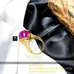 Nhẫn trái châu Ruby Nam Phi mài giác, vàng 18k - Hình ảnh 4